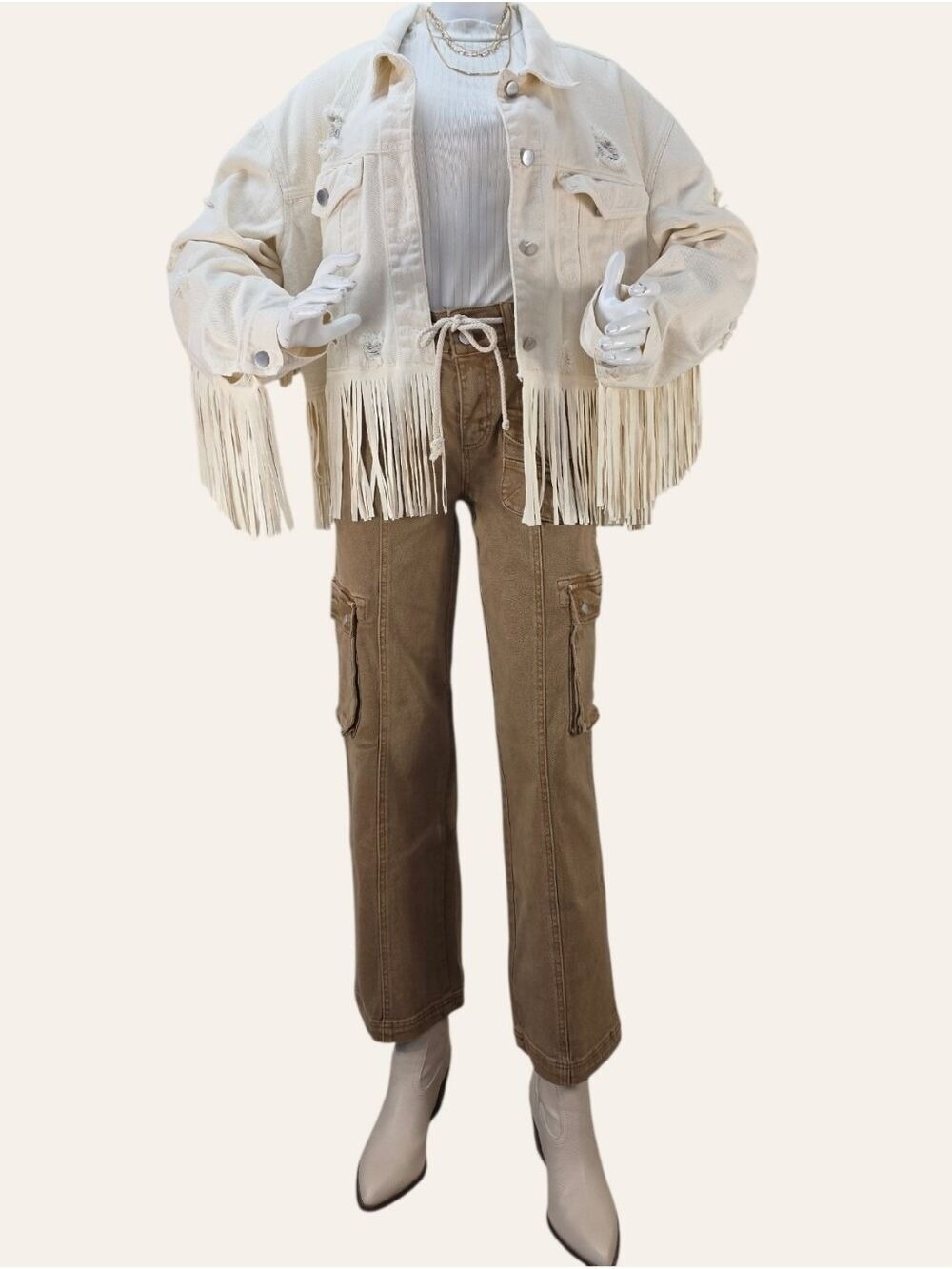 Risen Cocoa Utility Cargo Jeans 0/24 NWT Neutral Western Chic - Picture 3 of 10